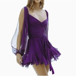 Purple ruffled mini skirt cut out long sleeve dress